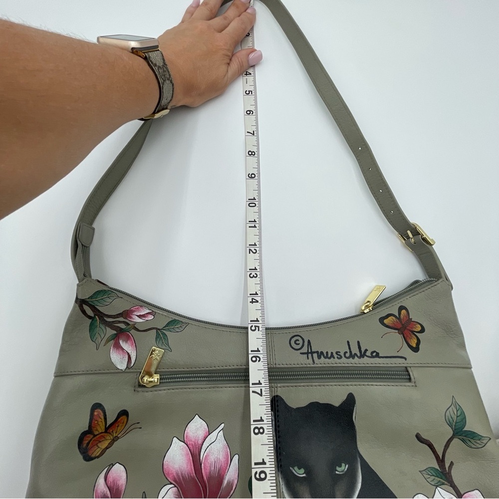 Anuschka Garden Panther Hand-Painted Leather Hobo Purse Dual Zip New - Picture 9 of 13